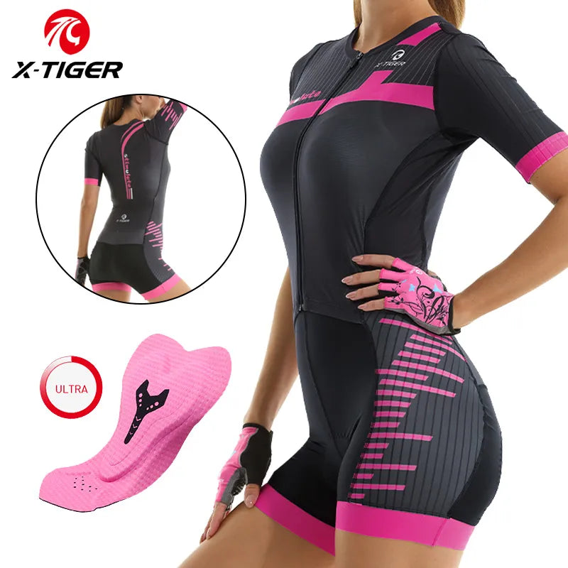 Women's Triathlon Short Sleeve Cycling Jumpsuit Breathable Summer Macaquinho Ciclismo Feminino Bicycle Clothing