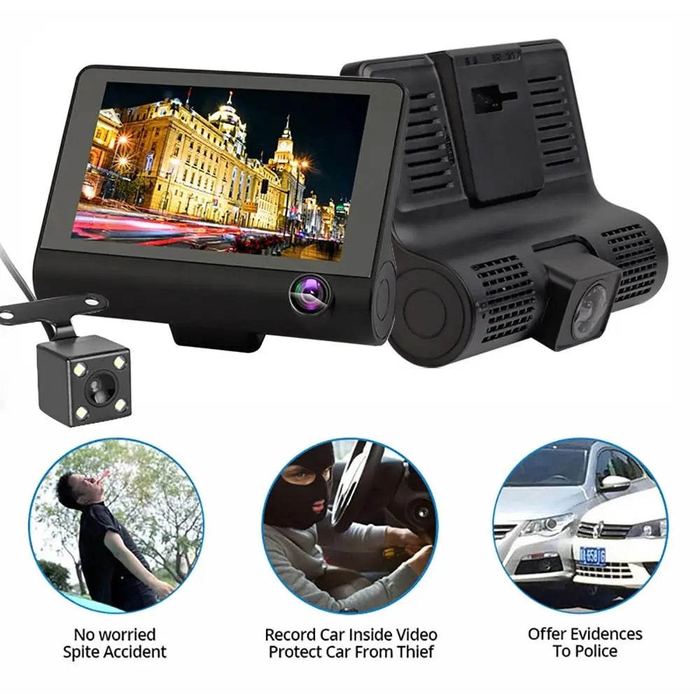 New 1080P 3-Lens Dash Cam Full HD 170° Wide Angle Car DVR Recorder G-Sensor Rear Camera for Car