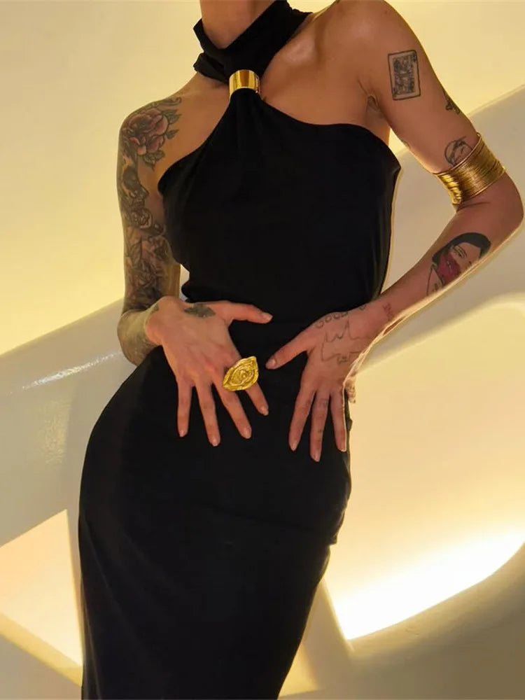 NEW Arrivals UK Size Black/White Color Turtleneck Off-shoulder Sexy Knit Maxi Dress For Women Gown Metal Buckle Strapless Sleeveless High Waist Knitted Dress