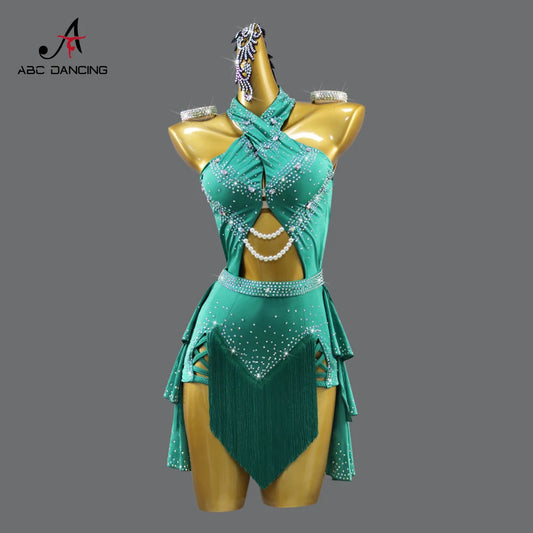 NEW Arrivals Adults-Girls 2XS-2XL Luxury Dance Costume with Jewelry Ornaments Latin Dress Party Samba Women Line Suit Sexy Ballroom Competition Dancing Practice Clothes Prom Fringe Dresses