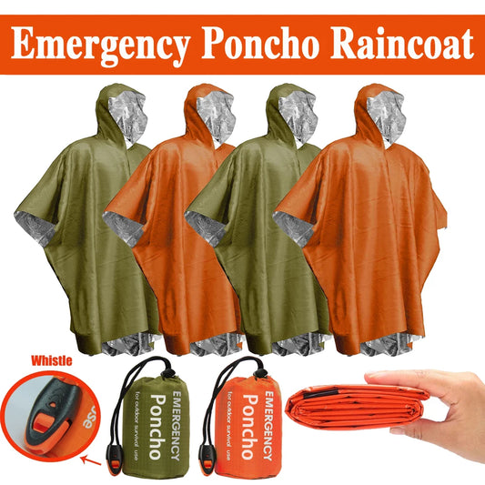 4 PCS Set Emergency Water Proof Raincoat Aluminum Film Disposable Poncho Cold Insulation Rainwear Blankets Survival Tool Camping Equipment