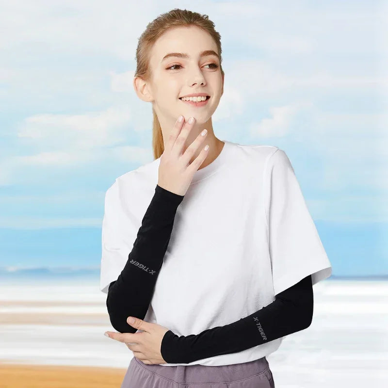 NEW Arrivals 2 Pair Set Cycling Outdoor Running Fitness Gym  Arm Sleeves Ice Fabric  Anti-UV Sunscreen Running Cycling Sleeve Arm Warmers Women Men Sports Accessories Supplies
