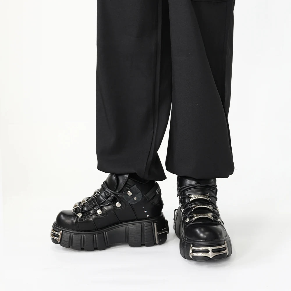 NEW Punk Style Gothic Women Shoes Lace-Up Heel Height 6CM Platform Shoes Woman Gothic Ankle Rock Boots Metal Decor Woman Sneakers