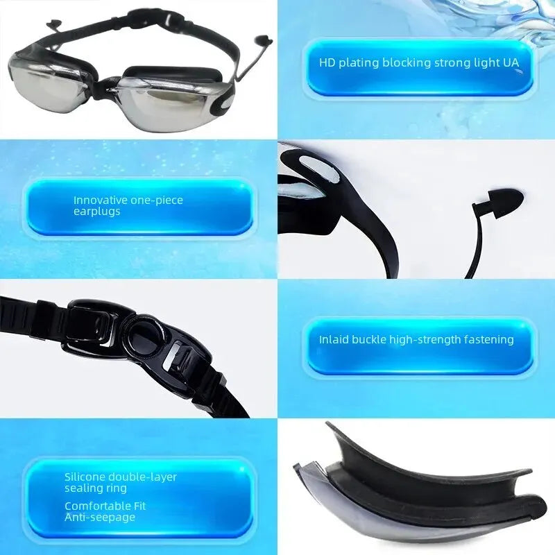 High Definition Adult Swimming Goggles Electroplated Glasses Myopia Glasses Men Women Silicone Waterproof Swimming Goggles