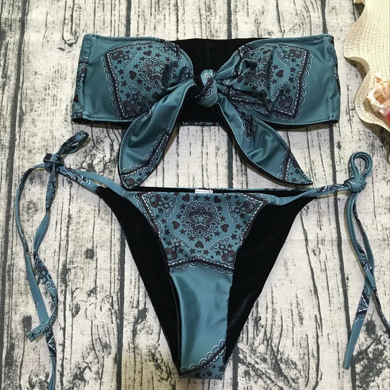 NEW Arrivals Chest Knot Bandeau Bikini Brazilian Set Vintage Bathing Suit Swim maillot de Bain Beach Wear Swimwear Women Luxury  Swimsuit Ladies Swimming Pool Swimwear