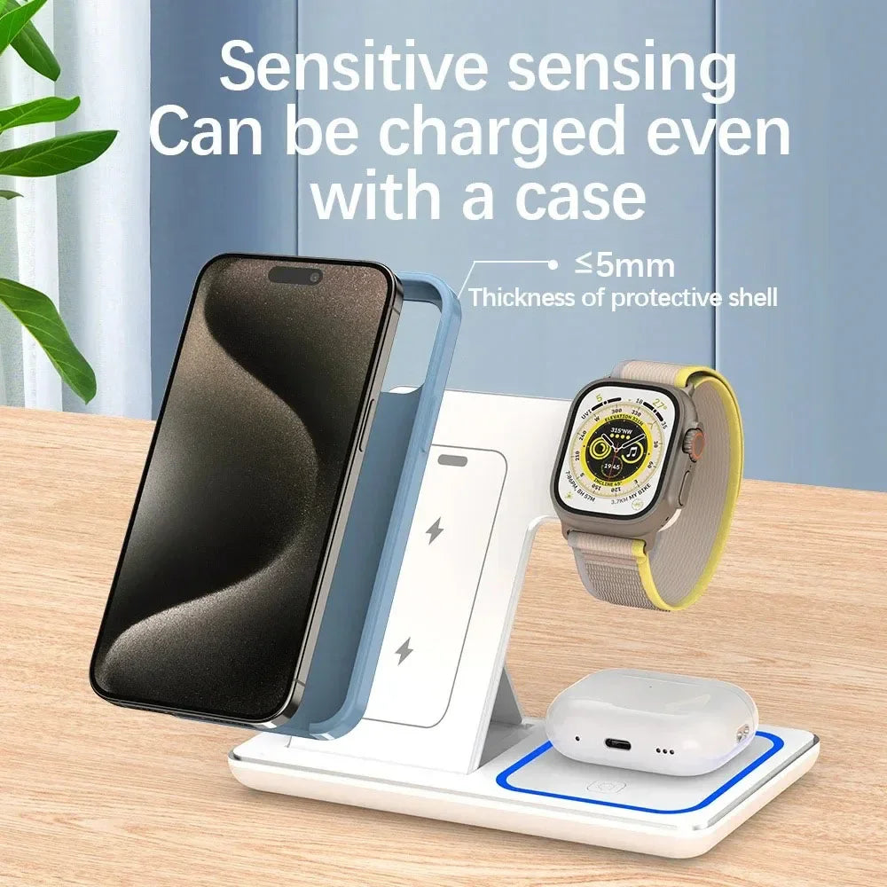 3 in 1 Wireless Charger Stand 30W LED Foldable Wireless Charger For iPhone 16 15 Pro Max iWatch 8 7 Airpods Charge Dock Station for Home Office Electronic Accessories Sets