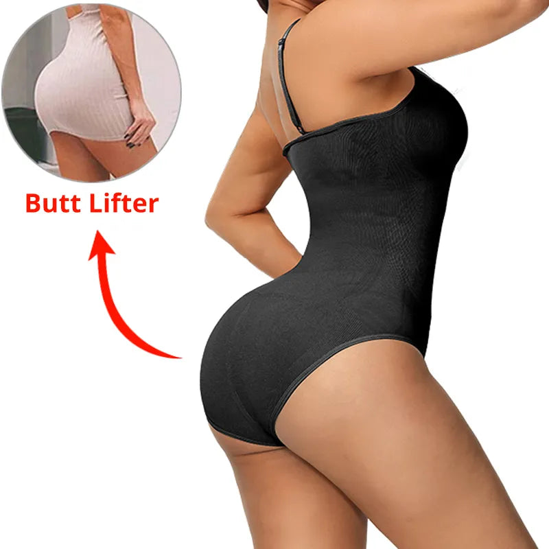 V Neck Spaghetti Strap Bodysuits Compression Body Suits Open Crotch Shapewear Slimming Body Shaper Smooth Out Bodysuit