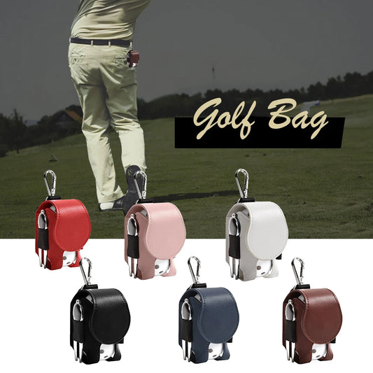 PU Leather Golf Ball Storage Bag Portable Waist Hanging Golf Ball Storage Pouch with Metal Buckle Universal Outdoor Accessories