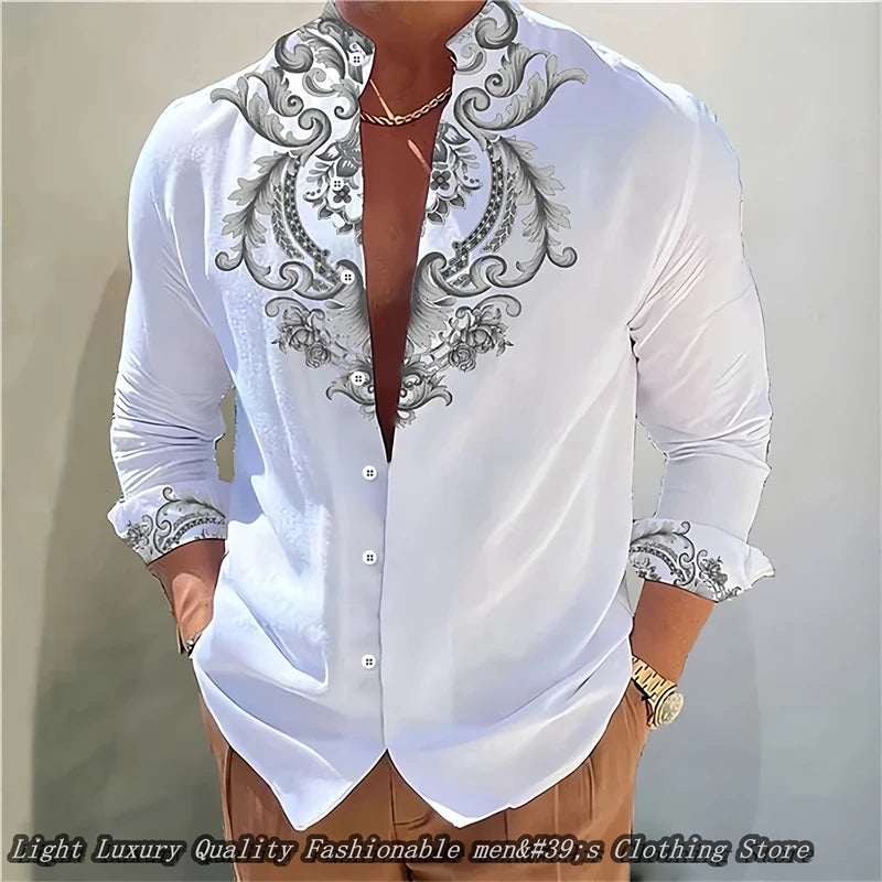 S-6XL Plus Size 8 Colors Men's Shirt 3D Printing Shirt High-Definition Pattern Casual Top Long Sleeved Clothing Soft Fabric Men Casual Apparel Accessories