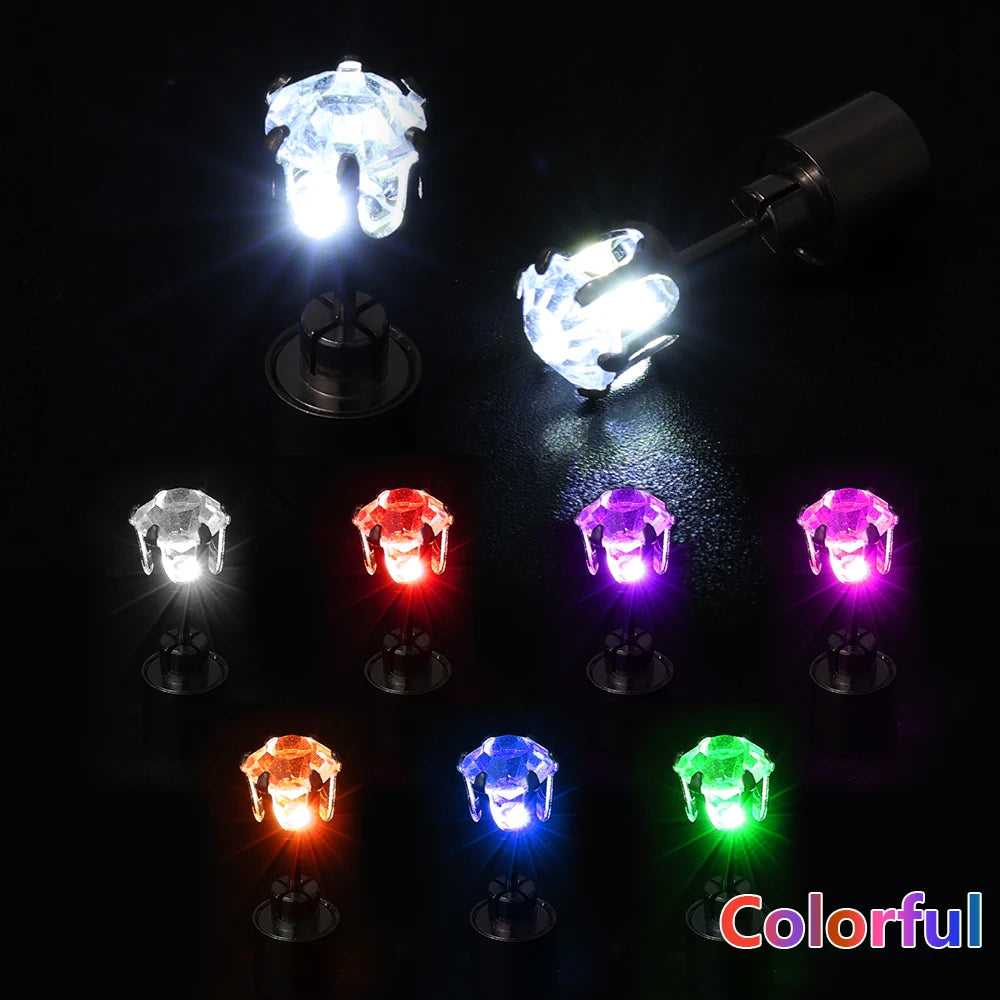 2 PCS Set 5 Colors LED Light Up Ear Stud Earrings Colorful Flashing Zircon Luminous Earring Stainless Steel Rave Festival Party Night Club Dancing Bling Ear Ring Studs Jewelry Accessories