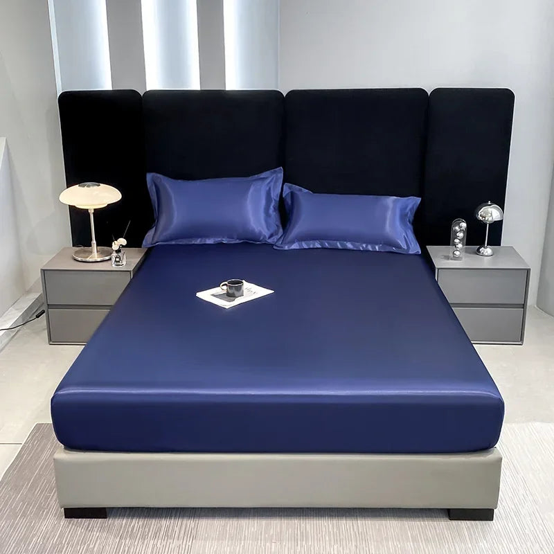 10 Colors Home Hotels Luxury Satin Waterproof Fitted Sheet Silky Solid Color Bed Sheet Breathable Elastic Band Sheets Smooth Bedsheet Mattress Cover