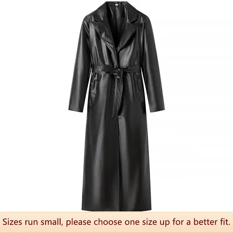 Fashionable Women's Long Leather Coat Jacket Street Style Spring New Arrival European American Cross-border Trench
