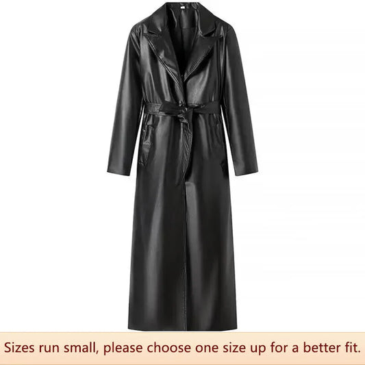 Fashionable Women's Long Leather Coat Jacket Street Style Spring New Arrival European American Cross-border Trench