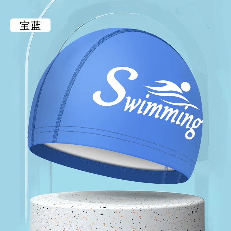 Swim Caps for Women Men Universal Large Size Long Hair Ear Protection Swimming Caps PU Waterproof Letter Printed Swimming Cap Bathing Accessories Sports Supplies