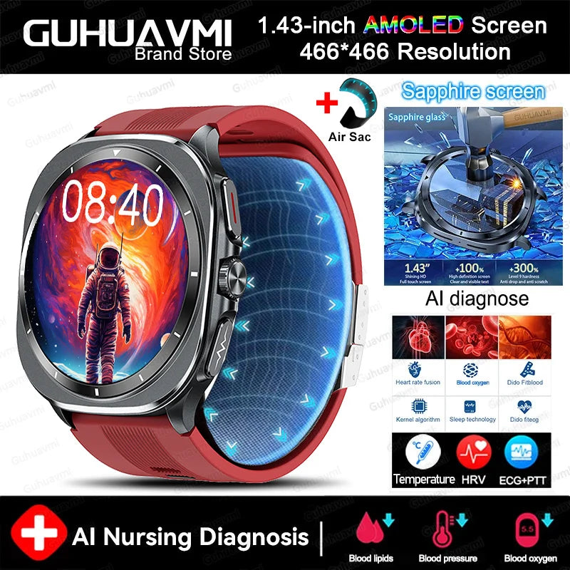 NEW Sapphire Smart Watches Blood Pressure Health Monitoring Blood Lipid Uric Acid ECG PPG NFC Call Health Smartwatch For Android iOS Sports Health Care Supplies