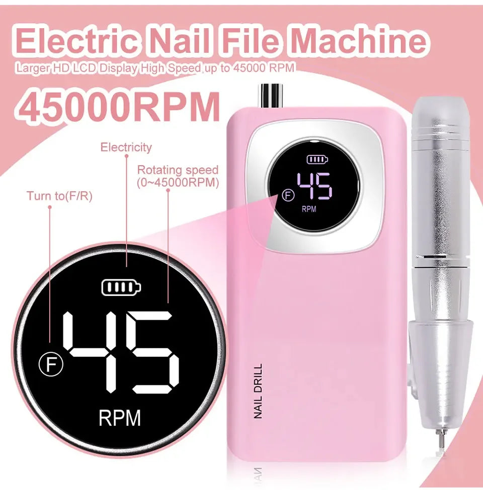 NEW Arrivals Rechargeable Nail Drill Machine with LCD Display Low Noise, Professional Nail Polish Grinder Nail Accessories Set Hot Sales Manicure Pedicure Devices Nail Care Tools Set Cosmetics Supplies