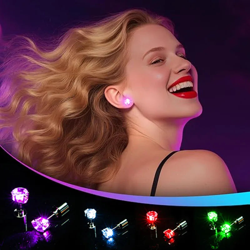 2/5 Pair LED Earring Rave Festival Party Bar Night Club Glowing Earring + Hair Ties Girl Women Ear Accessories Light Up Bling Ear Stud Gogo Dance Fashion Jewelry Accessory Sets