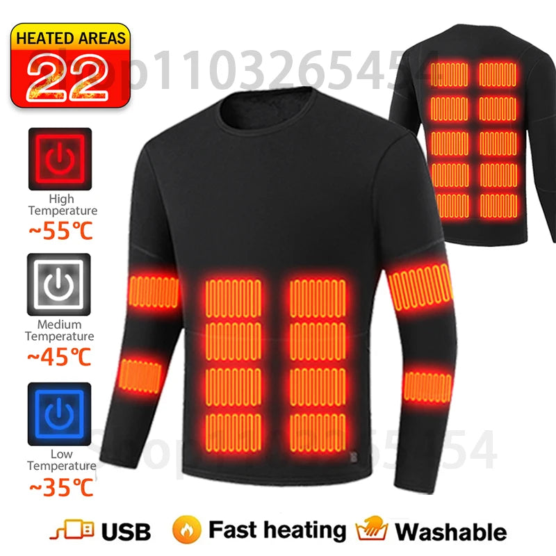 2 PCS Women Men Suit S-3XL UK Plus Size Electric Clothes 52 Areas New Material Technology Heated Underwear Winter Thermal Underwear Women Men Heating Jacket Winter Accessories USB Electric Heating Clothes