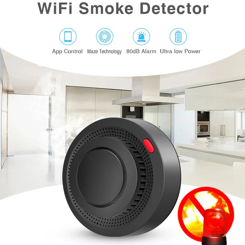 1/2/3/4//5 PCS Set Wi-Fi APP Control Remote Smoke Detector Wireless Photoelectric Sensor Fire Alarm Home Kitchen Hotels Business Mall Factory Security System Work with Smart Life Alert Sound Alarm