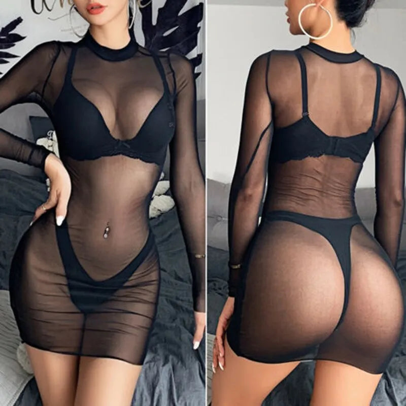 Women See Through Bikini Cover Up Mesh Sheer Swimwear Swimsuit Bathing Beach Dress