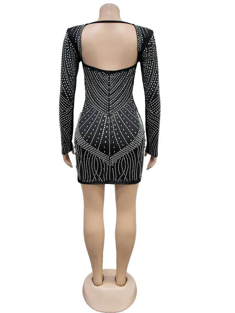 Sexy  Beautiful Black Rhinestone Padded Mini Dress Your Distraction Diamonds Party Dress Birthday Outfits Night Out Wear Robe
