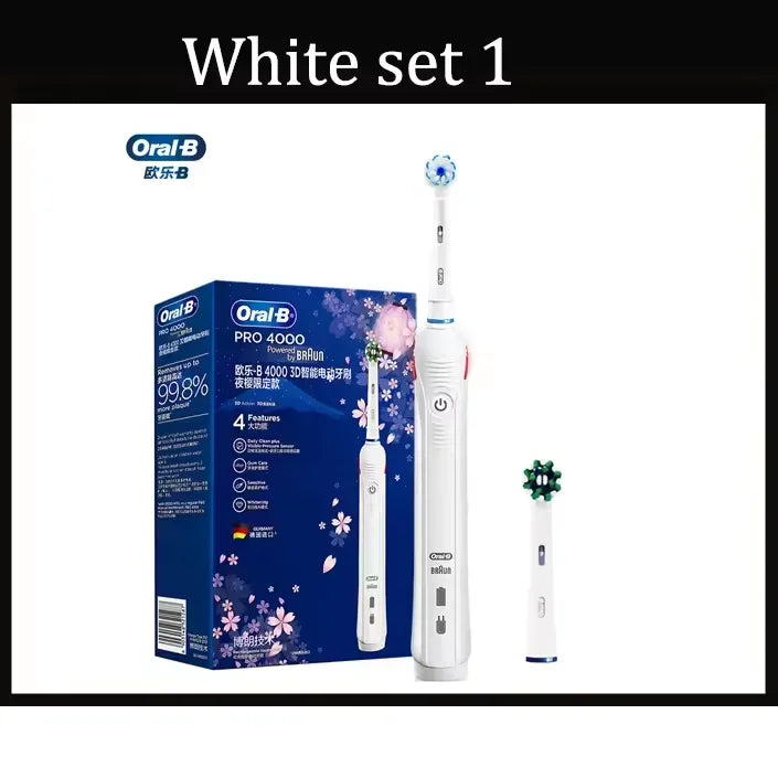 Original Oral B Pro 4000 Full Set Ultrasonic Toothbrush 3D Action Visible Pressure Monitor Electromagnetic Induction Charging Electric Toothbrush USA Origin