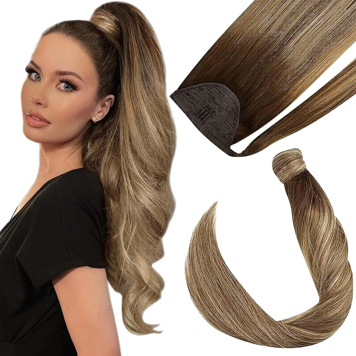 NEW  Ponytail Natural Human Hair 14-22" Highlight Ponytail Extensions 100% Real Human Ponytail Hair Extensions 80g/Set For Women