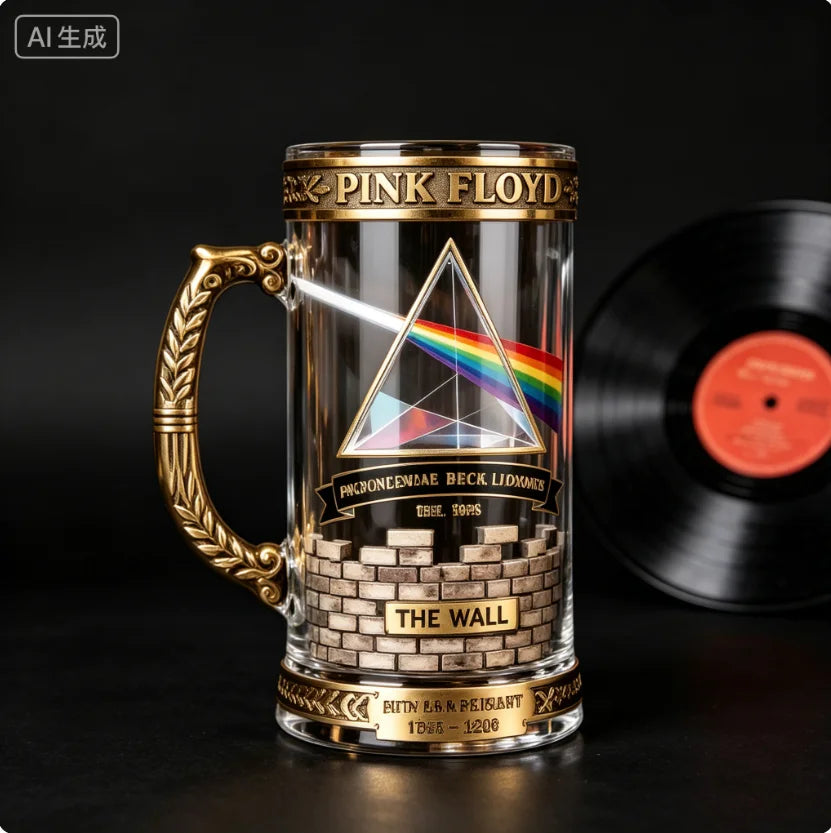 1965–2026 Pink Floyd 61st Anniversary Commemorative Beer Tankard, Dark Side of the Moon Prism Collectible Glass Mug Collectible Barware Pub Bar Restaurant Drinkware Decoration