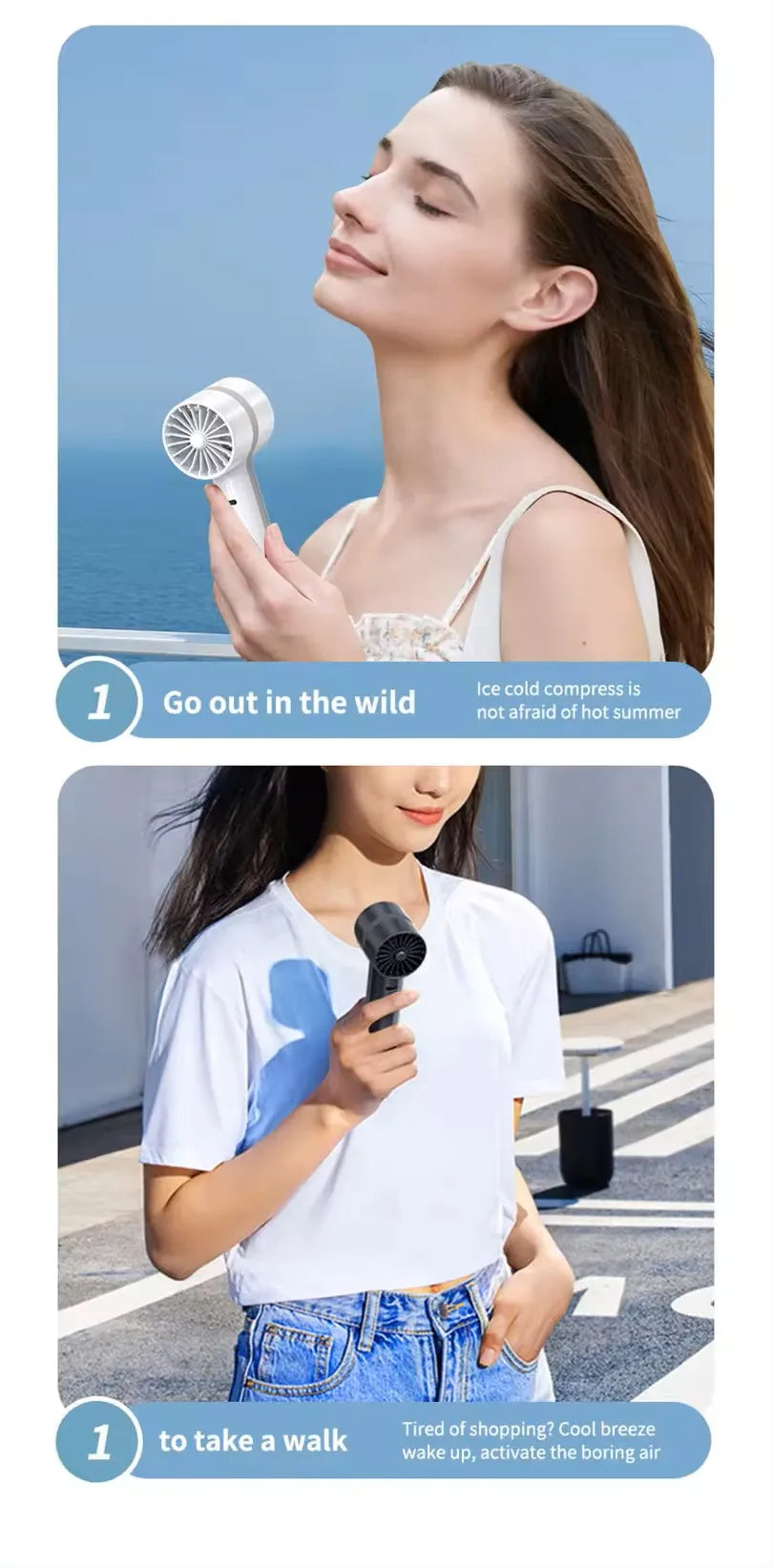 NEW Arrivals Powerful Portable Rechargeable Fan Macaron Color Cold Compress Handheld Fan Outdoor USB Mini Air Cooler Hand Fan With Hook