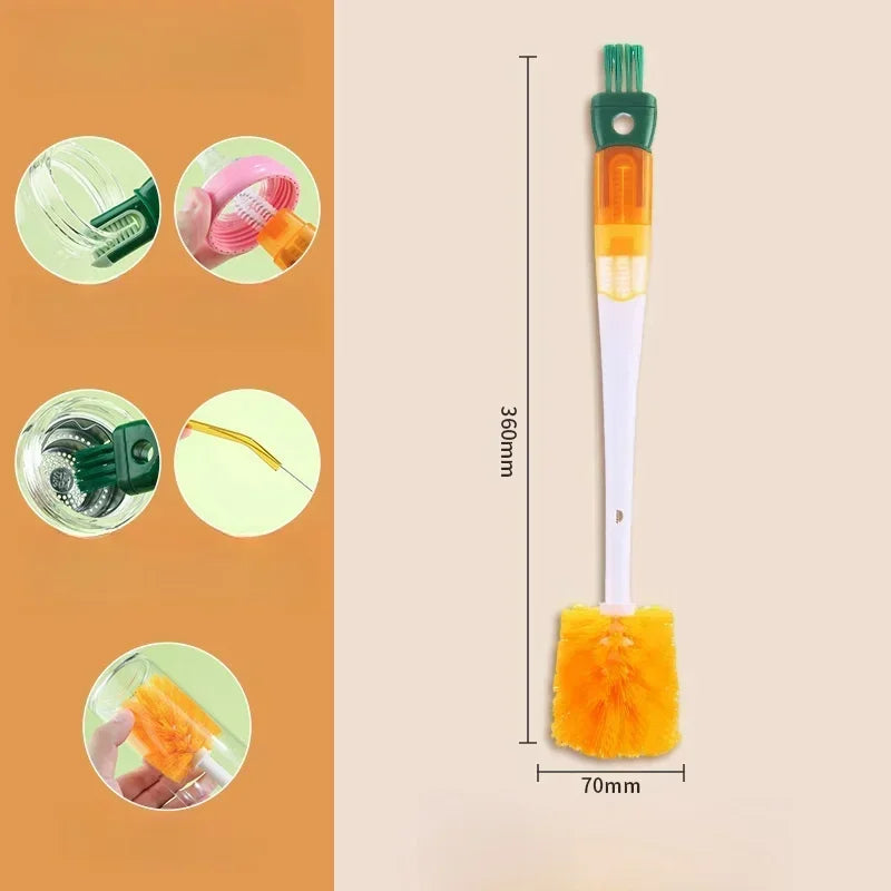 Water Bottle Cleaner Brush Silicone Detachable Scrubber Long Handle Narrow Milk Kettle Wineglass 5 In 1 Cleaner Kitchen Tool