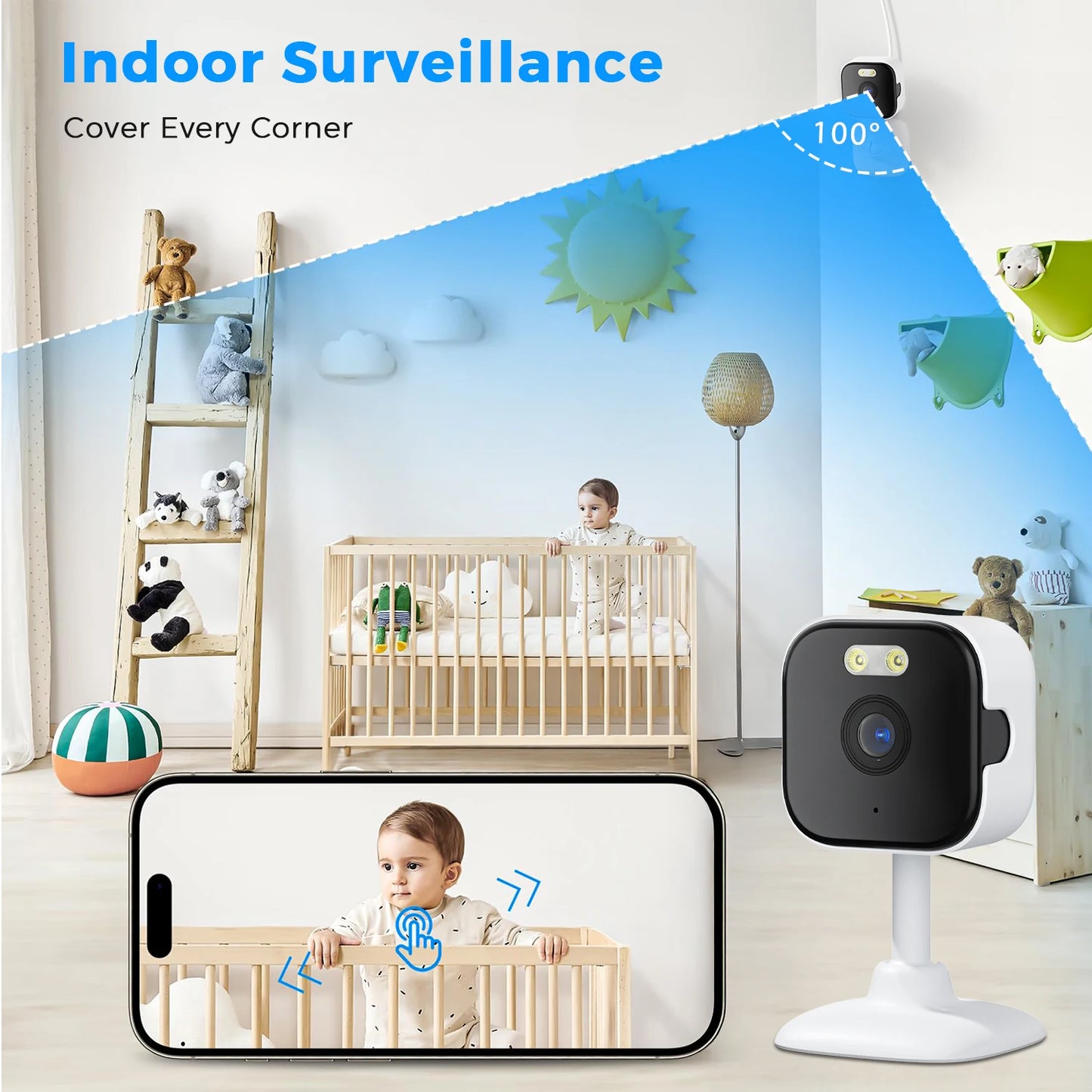 NEW 5MP with 128G Card Mini Wi-Fi IP Camera Indoor Human Detection 5X Zoom Surveillance Baby Monitor CCTV PTZ with O-Cam Pro App Support SD Card Home Security Supplies