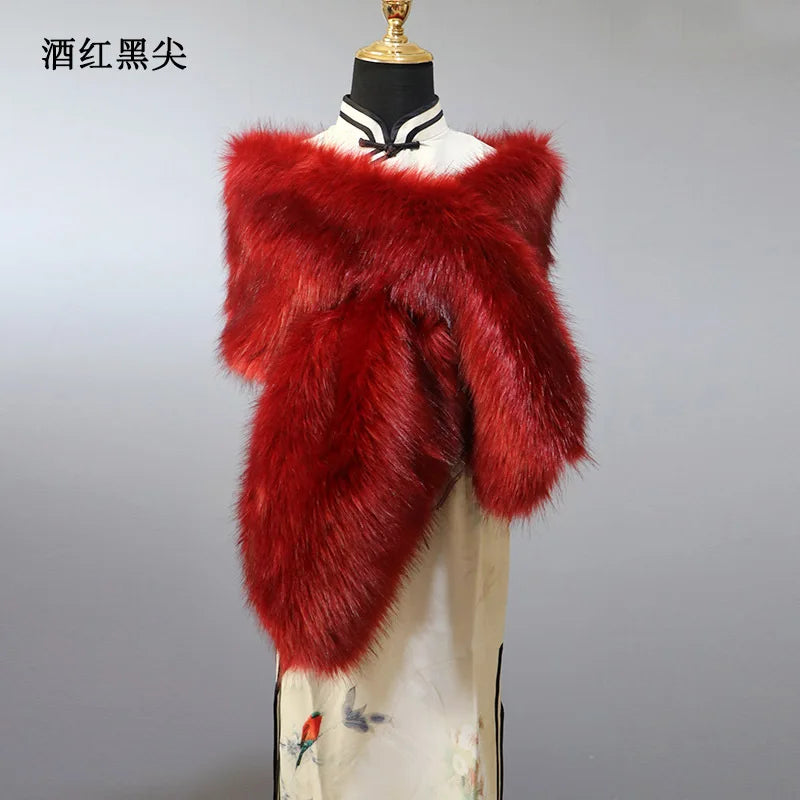 NEW Arrivals 32 Colors 160*22cm Women Luxury Warm Faux Fox Fur Shawl Winter Ladies Plush Scarf Wraps Cloak Coat Wedding Long Cape Scarves Girls Ladies Luxury Fashion Clothing Products