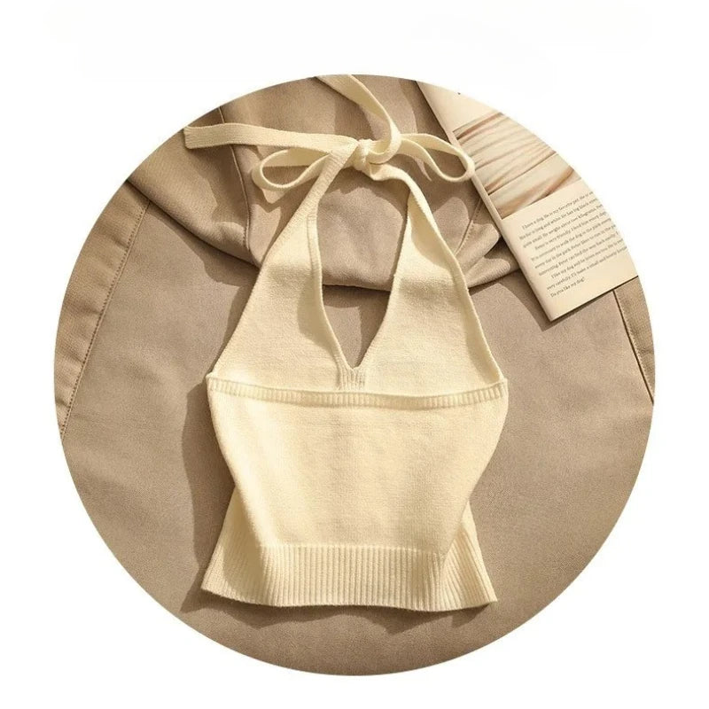 NEW Arrivals Women Short Vest Fashion V Neck Sleeveless Letter Summer Wear Tank Top Back Laced-Up Italian Fashion Style Cropped Clothing