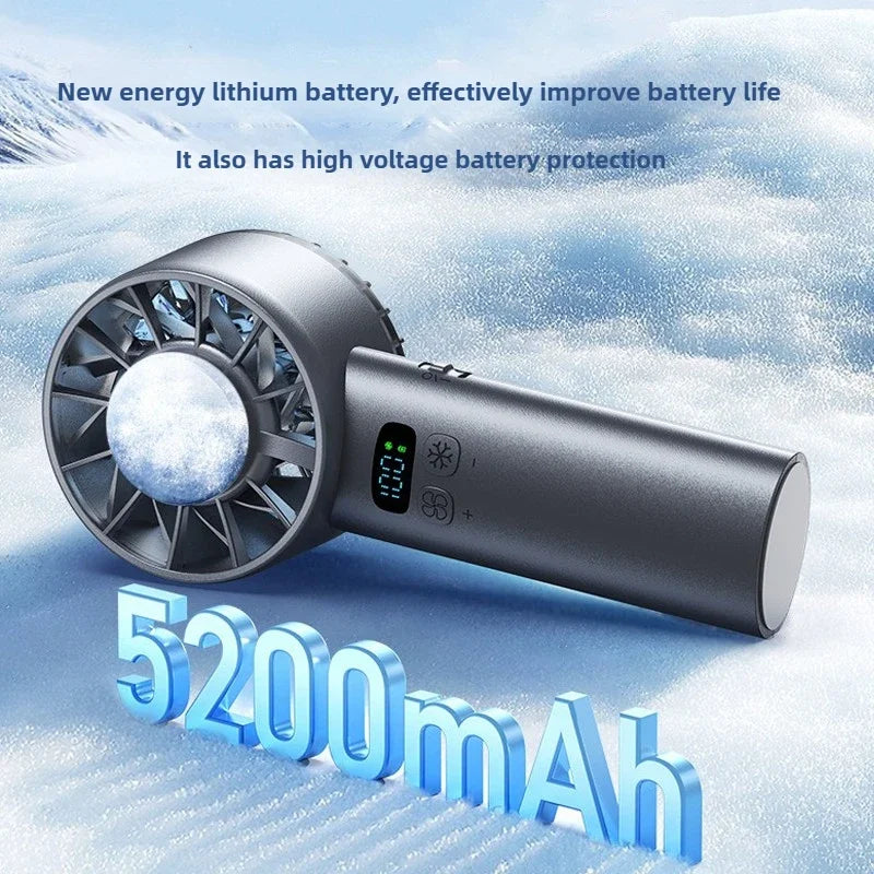 Super Power 5200mAh -16C  Ice Compress High-Speed Cooling Fan Handheld Fans USB Rechargeable Portable Mini Fan LED Digital Display, Travel, Camping, Outdoor Beach Air Cooling Fans