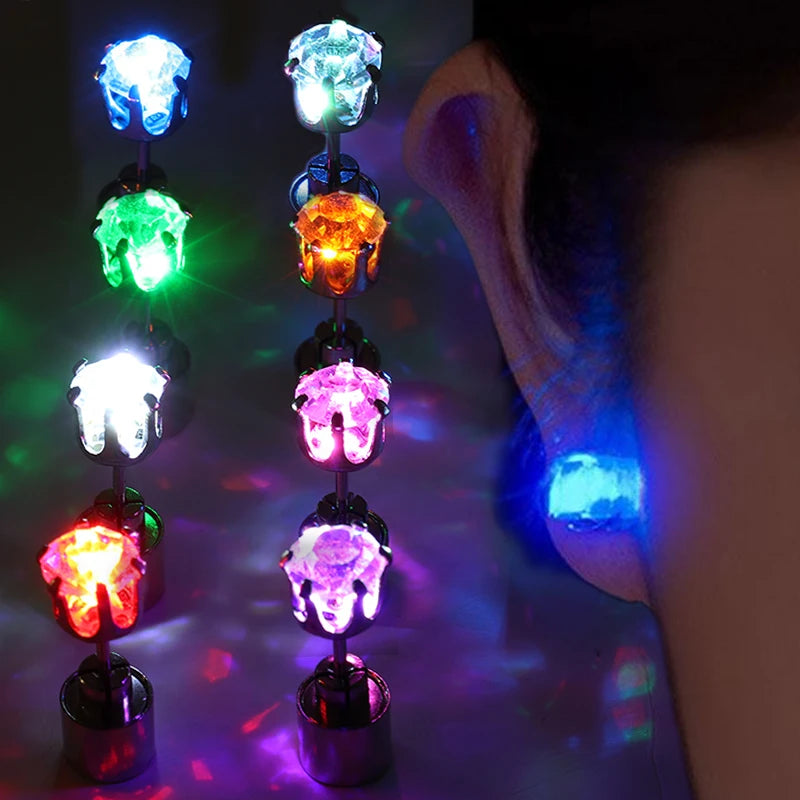 2 PCS Set 5 Colors LED Light Up Ear Stud Earrings Colorful Flashing Zircon Luminous Earring Stainless Steel Rave Festival Party Night Club Dancing Bling Ear Ring Studs Jewelry Accessories