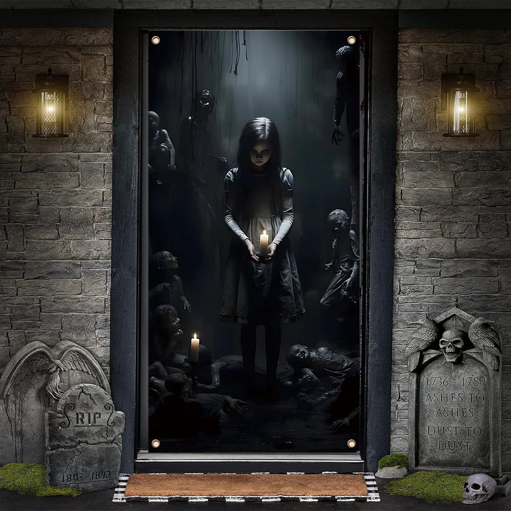 During Halloween to Celebrate the Holiday Season, Spooky Decorations - Spooky Halloween Banners with Ghosts and Candles Haunted House Decoration Supplies