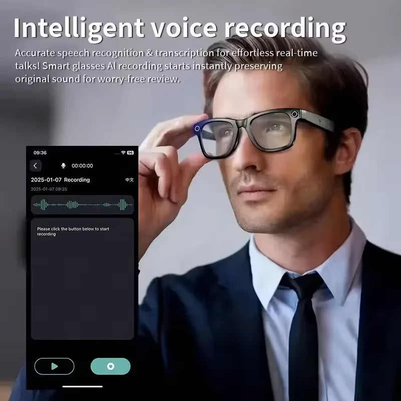 NEW AI Smart Glasses with 8MP Camera Video Recording 100+ Languages Translation Sunglasses Bluetooth Call Music Play Men Women Smart Sunglasses