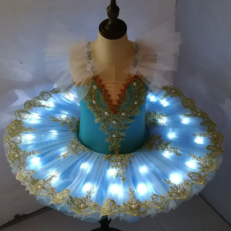 NEW Arrivals Adults/Girls Height 90-170CM Professional Tutu Ballet Led Light Swan Lake Ballerina Pancake Tutu Girl Women Adult Child Ballet Dress Women Kids Dance Costumes