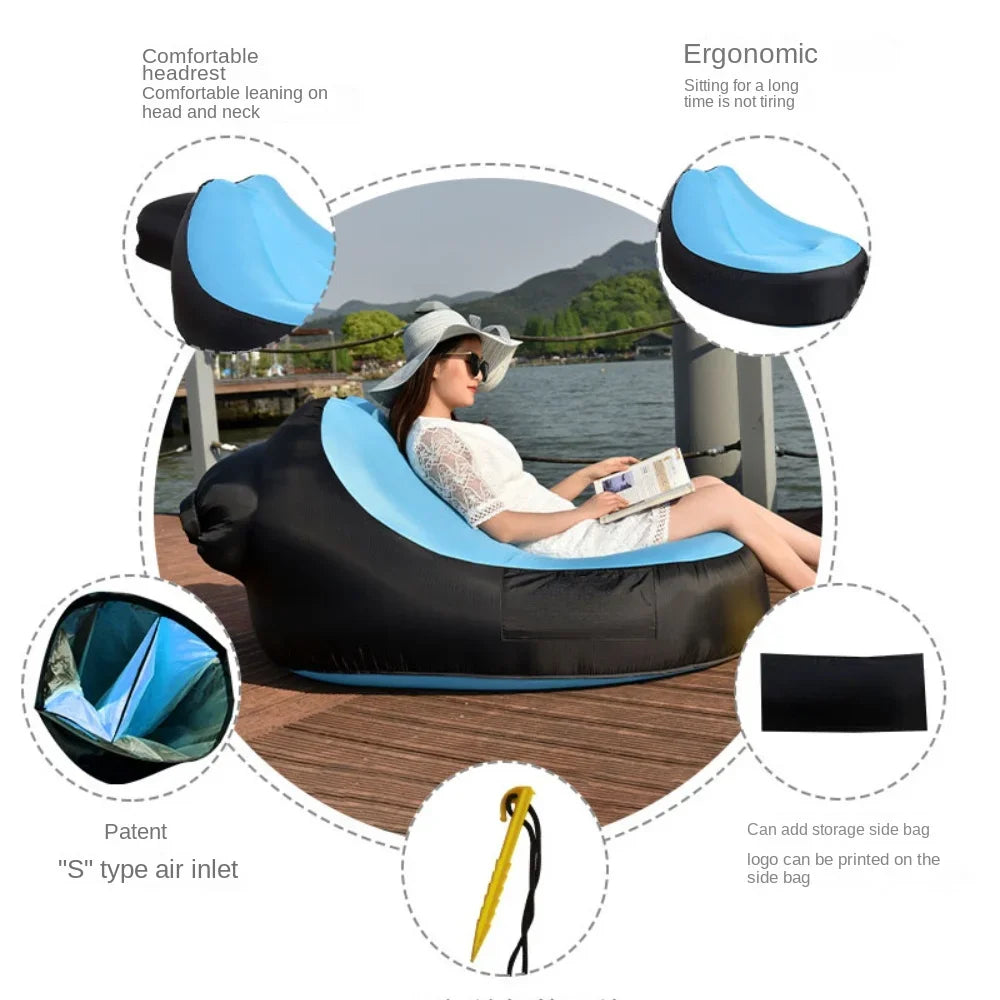 OTAUTAU Portable Inflatable Lounger Outdoor Camping Sofa Comfy Pouf Beanbag Garden Beach Pool Chaise Lounge Recliner Chair SF112