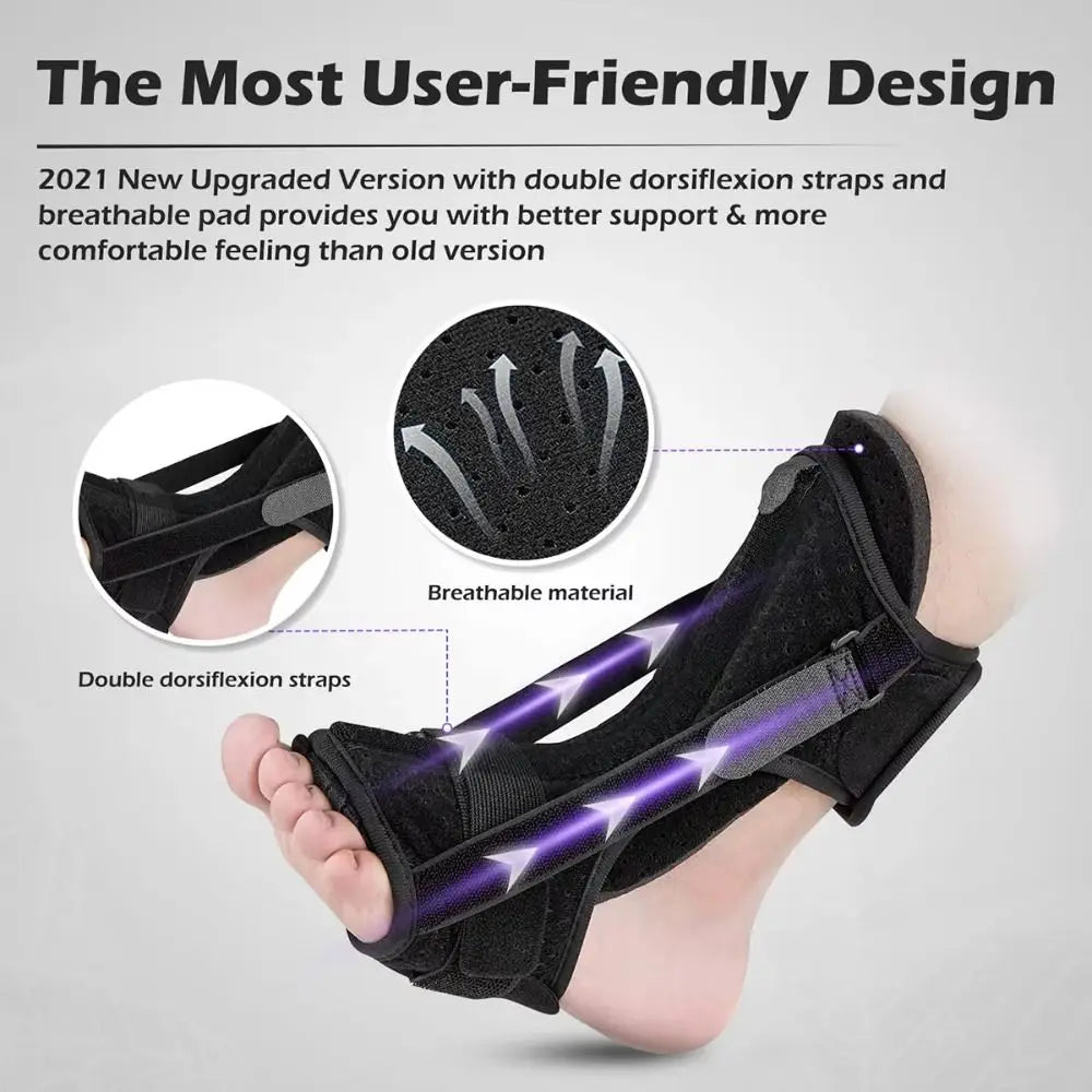 Double Support Plantar Fasciitis Splint Compression Breathable Dorsal Drop Foot Orthopedic Brace Adjustable Skin-friendly Health Care Supplies