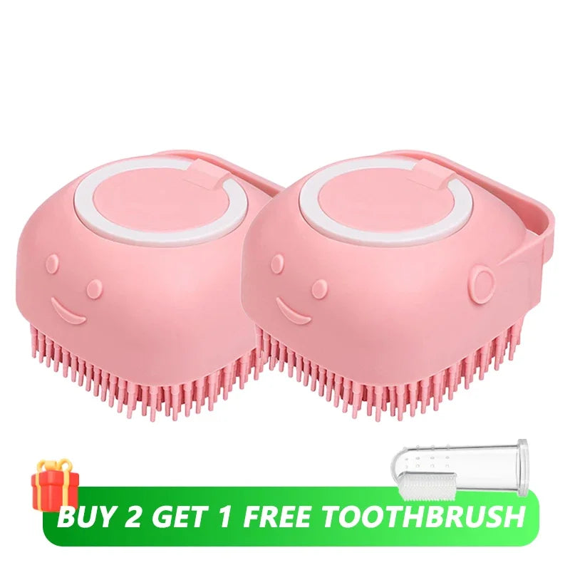 2 PCS Set Dog Bath Brush Silicone Pet Shampoo Brush Soap Dog Scrubber Cat Massage Grooming Wash Comb Soft Rubber Puppy Clean Brush Pets Grooming Tools