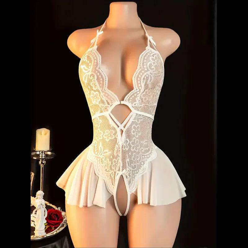 4 Colors Sexy Crotchless Lingerie For Hot Adult Women Front Buckle Bra Neck Erotic Babydoll Costume Open Night Dress Porn Sexy Underwear