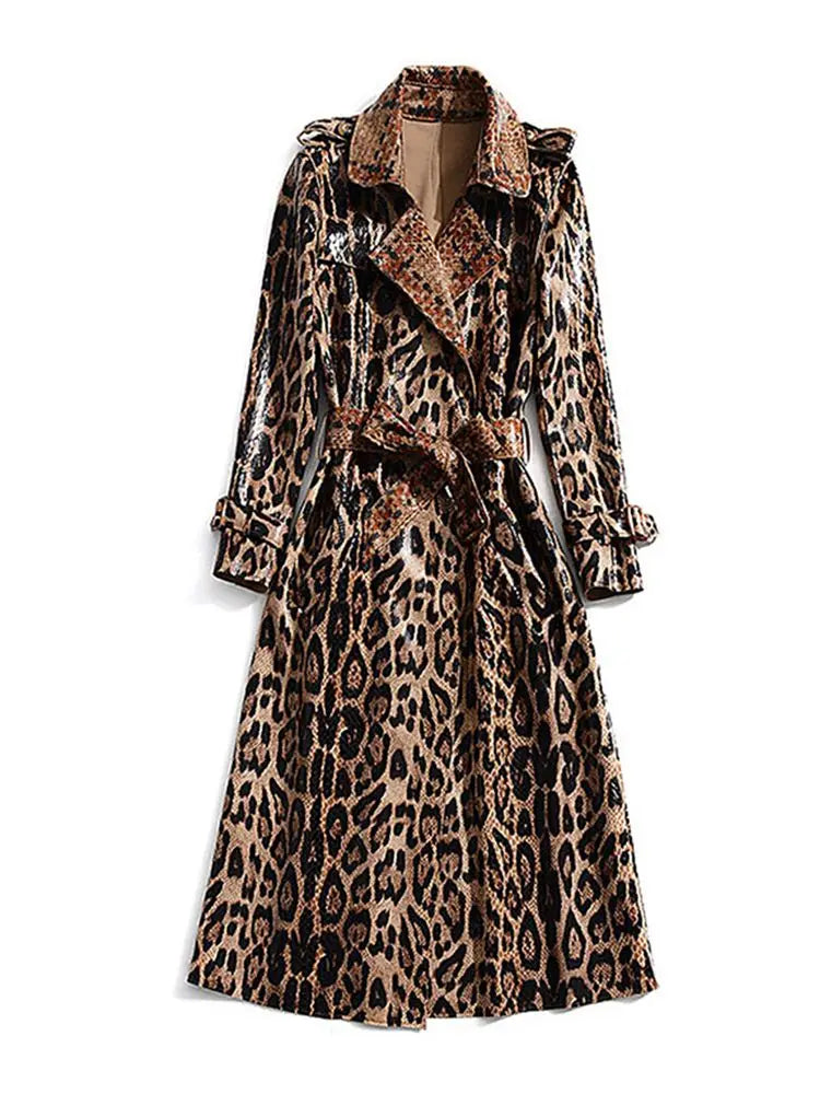 NEW Arrivals Luxury High Quality Winter New Snake Coat Women Sexy Belt Slim Patent Leather Washed Coats Female Evening Red Carpet Evening Nightclub Party Girls Ladies Luxury Fashion Clothing Supplies