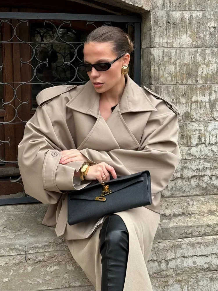 2 Colors UK Size Solid Lace Up Trench Coat Women Fashion Full Sleeve Waist Cinching Short Windbreak New Autumn Office Commute Outwear