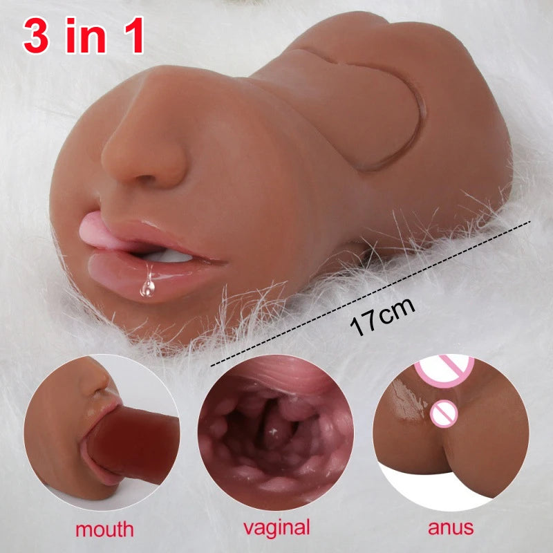 3 IN 1 Vaginal Anus Male Masturbator Oral Sex Real Deep Throat Masturbation Aircraft Cup Blowjob Pocket Pussy Sexy Toys for Men