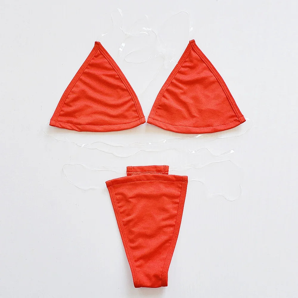 Ultralight Bikini with Transparent Strap for Ladies, Swimsuit with Bra Pad