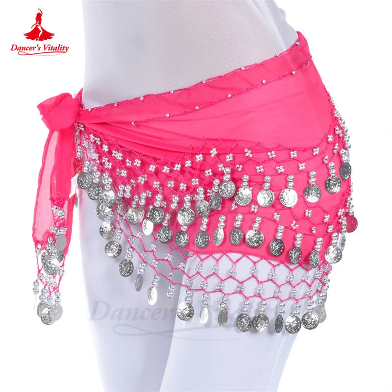 NEW Arrivals Belly Dance Belt for Women Chiffon Gold Coins Oriental Dancing Wear Accessories Girl's Chiffon Silver Coins Belly Dance Hip Scarf