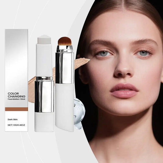 2-in-1 Color-Changing Foundation Stick Liquid Lightweight Moisturizing Brightening Foundation Color Changing For All Skin Types Women Skin Care Supplies