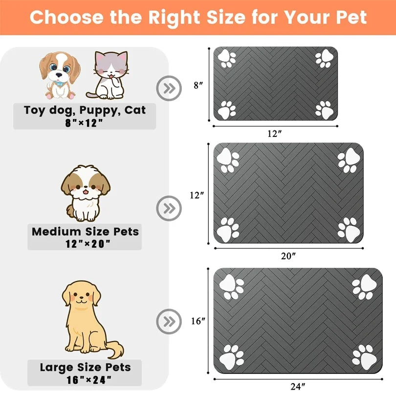 NEW Arrivals 40x60cm Pet Feeding Mat-Absorbent Pet Placemat for Food and Water Bowl, with Waterproof Rubber Backing, Quick Dry Water Mat for Dog Cat