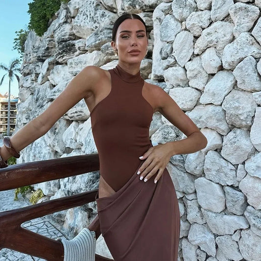 NEW Arrivals 3 Colors Sexy Sleeveless Hollow Out High Collar Bodycon Dress Women's Spring Summer New Style Pure Color Cross-Border Women's Dress